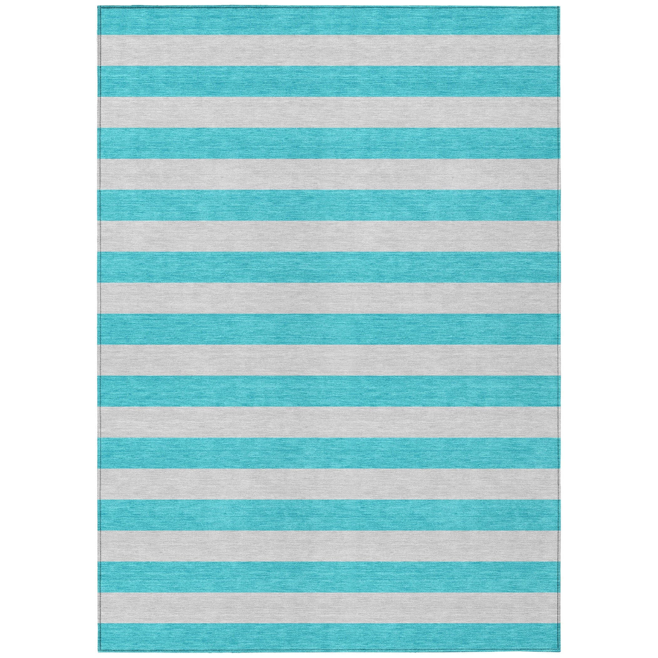 5' X 8' Turquoise Striped Washable Non Skid Indoor Outdoor Area Rug