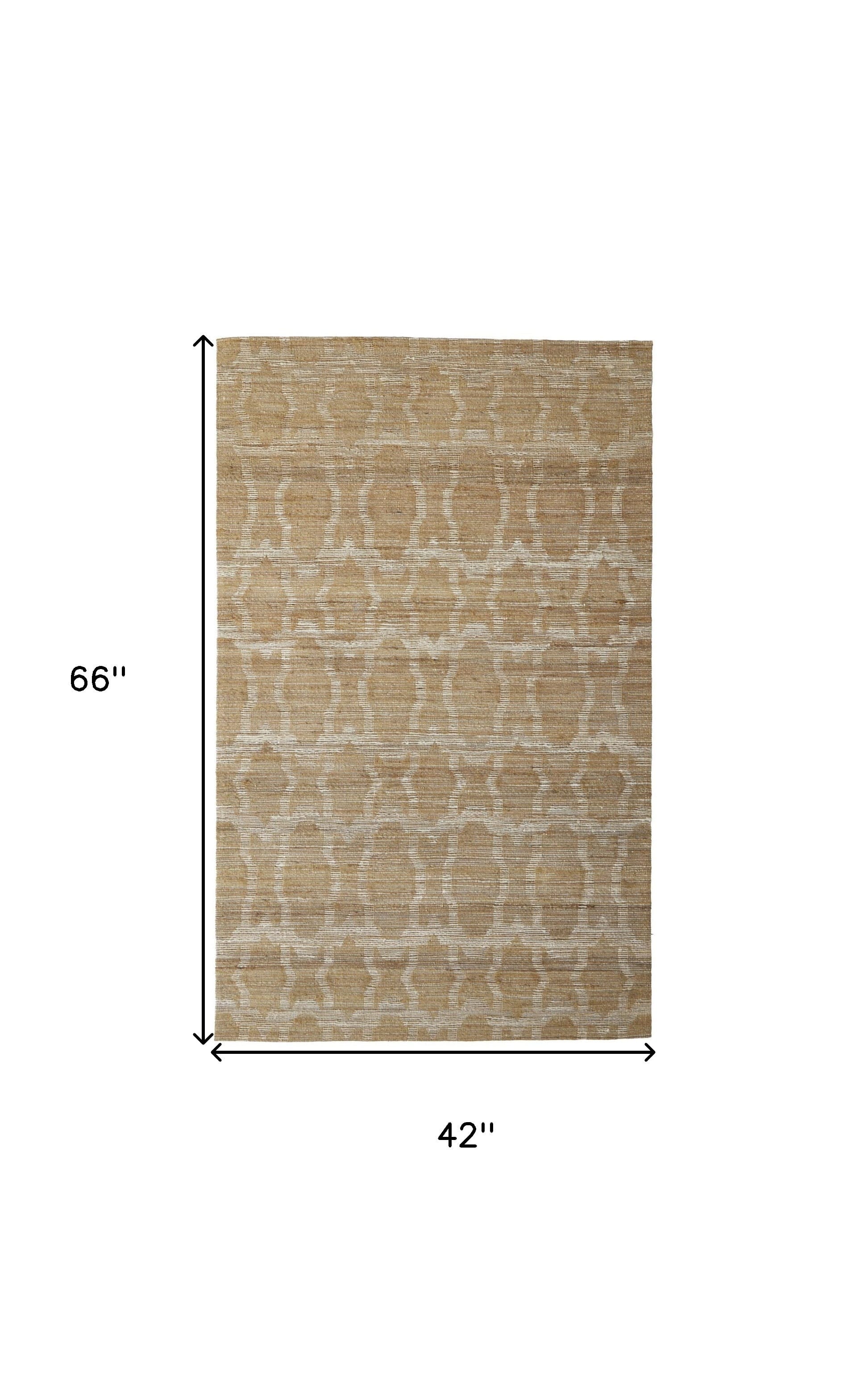 4' X 6' Tan and Ivory Geometric Hand Woven Area Rug