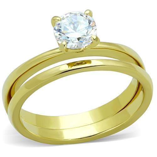 TK1721 - IP Gold(Ion Plating) Stainless Steel Ring with AAA Grade CZ in Clear