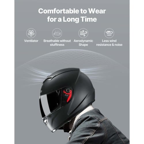 Motorcycle Helmet, Full Face, Adult Motocross Dirt Bike Helmet with Tinted and Clear Dual Visor, Motorbike Racing Street with Detachable Liner for Men & Women, DOT Approved, (Matte Black, M)
