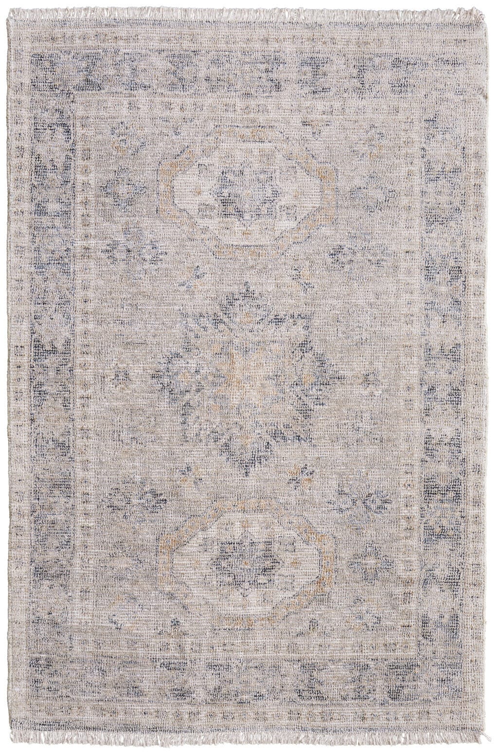 10' X 14' Tan and Gray Oriental Hand Woven Distressed Area Rug With Fringe