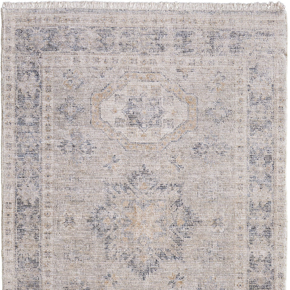 10' X 14' Tan and Gray Oriental Hand Woven Distressed Area Rug With Fringe