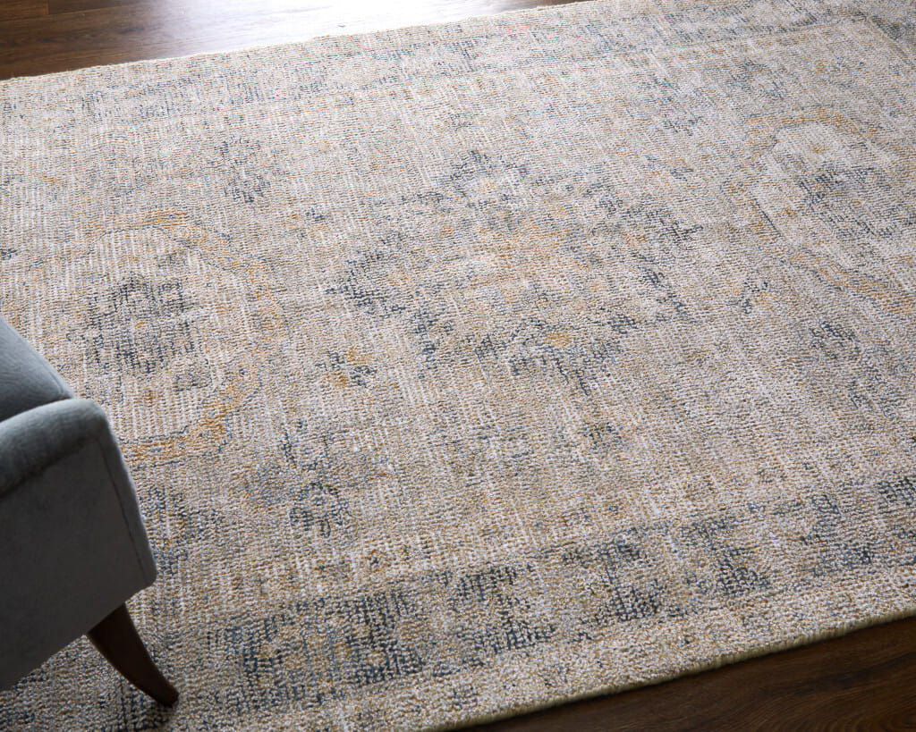 10' X 14' Tan and Gray Oriental Hand Woven Distressed Area Rug With Fringe