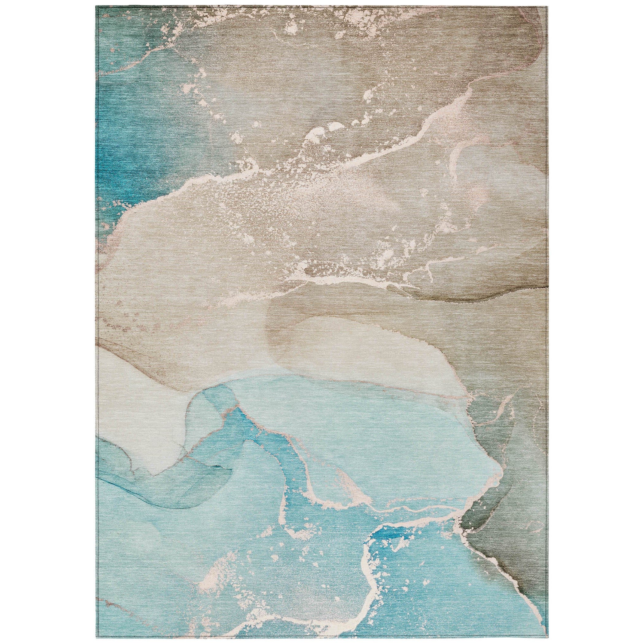 8' X 10' Teal Abstract Washable Non Skid Indoor Outdoor Area Rug