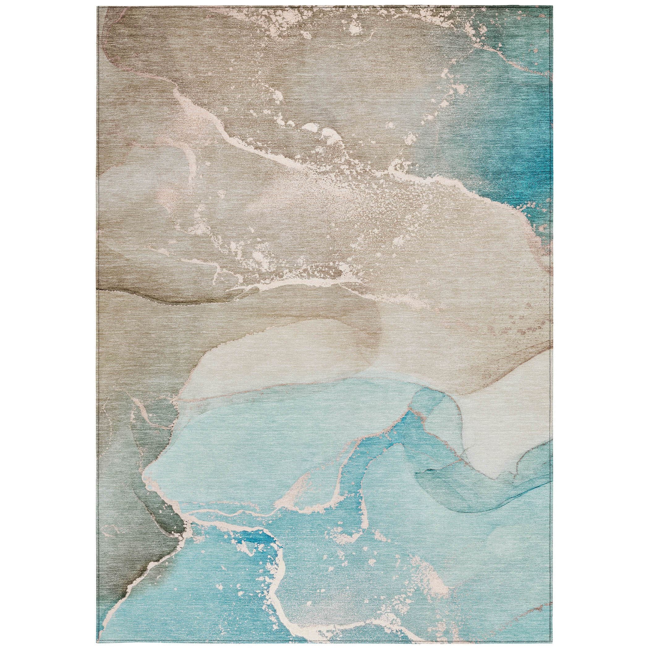 8' X 10' Teal Abstract Washable Non Skid Indoor Outdoor Area Rug