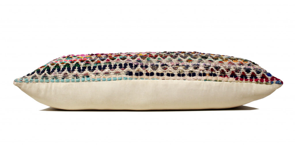 14" X 36" Off-White Black Red Blue Orange And Green 100% Cotton Geometric Zippered Pillow