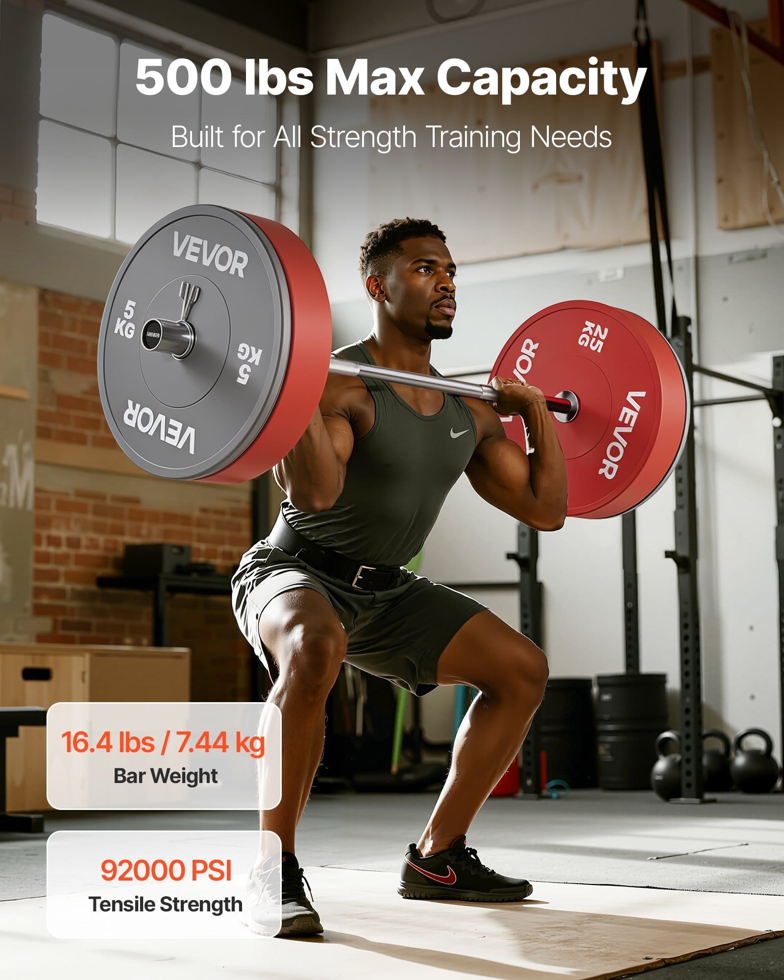 4FT Barbell Bar, Fits 2-Inch Weight Plates, Chrome Plated Barbell Bar with Knurled Grip for Strength Training, Weightlifting, Squat, Deadlift, Bench Press, Curl, Overhead Press, 500lbs Capacity
