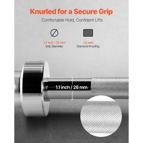 4FT Barbell Bar, Fits 2-Inch Weight Plates, Chrome Plated Barbell Bar with Knurled Grip for Strength Training, Weightlifting, Squat, Deadlift, Bench Press, Curl, Overhead Press, 500lbs Capacity