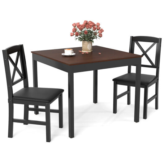 3-Piece Dining Table Set Wooden Square Kitchen Table for 2 People-Brown - Color: Brown