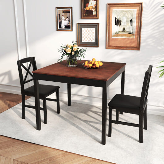 3-Piece Dining Table Set Wooden Square Kitchen Table for 2 People-Brown - Color: Brown