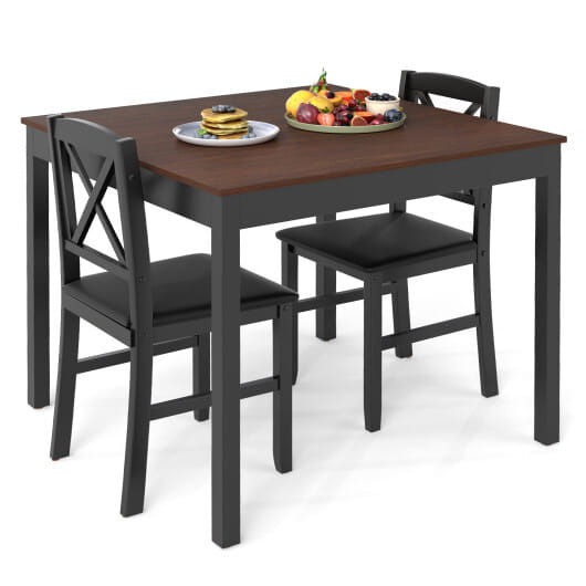3-Piece Dining Table Set Wooden Square Kitchen Table for 2 People-Brown - Color: Brown