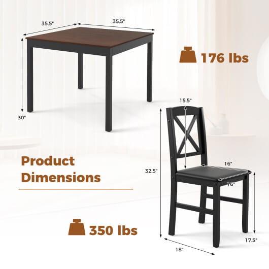 3-Piece Dining Table Set Wooden Square Kitchen Table for 2 People-Brown - Color: Brown