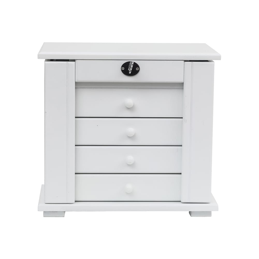 Handcrafted Wooden Jewelry Box Organizer Wood 5 Layers Case with 4 Drawers-White