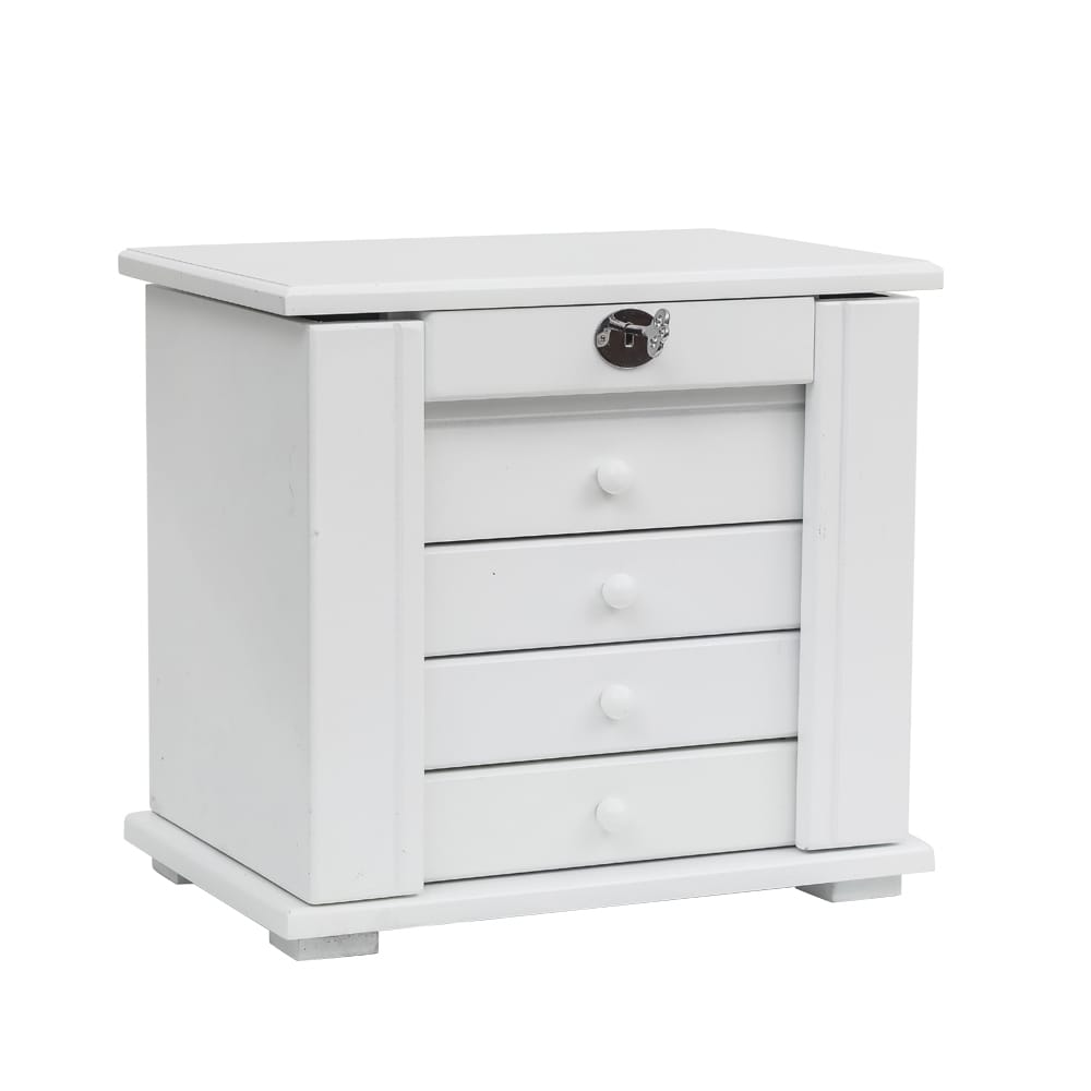 Handcrafted Wooden Jewelry Box Organizer Wood 5 Layers Case with 4 Drawers-White