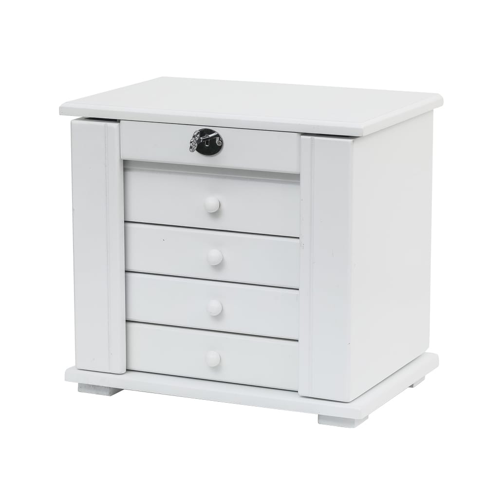 Handcrafted Wooden Jewelry Box Organizer Wood 5 Layers Case with 4 Drawers-White