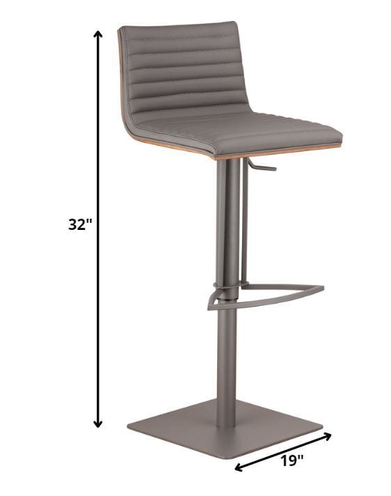 22" Gray Iron Swivel Low Back Adjustable Height Bar Chair