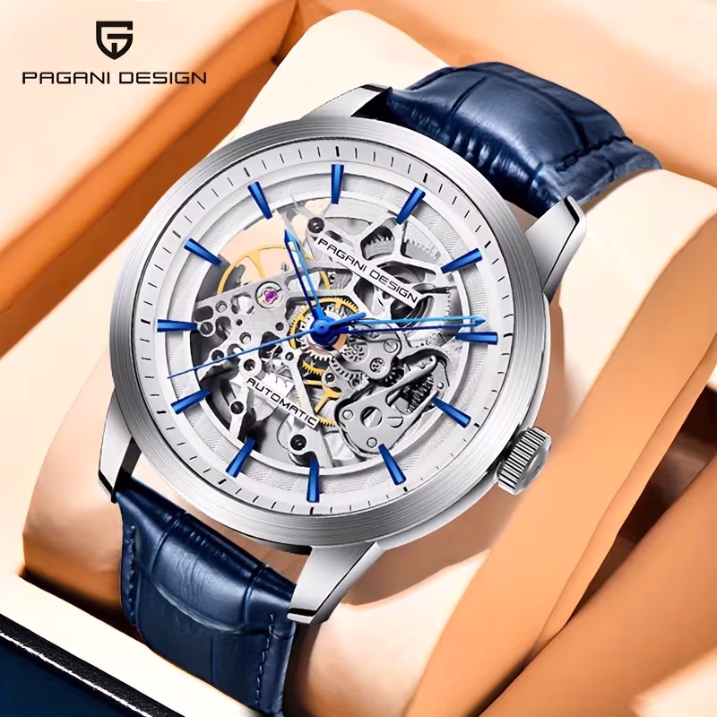 PAGANI DESIGN Men's Watch Automatic Mechanical Watch Steel Fashion Wristwatch Skeleton