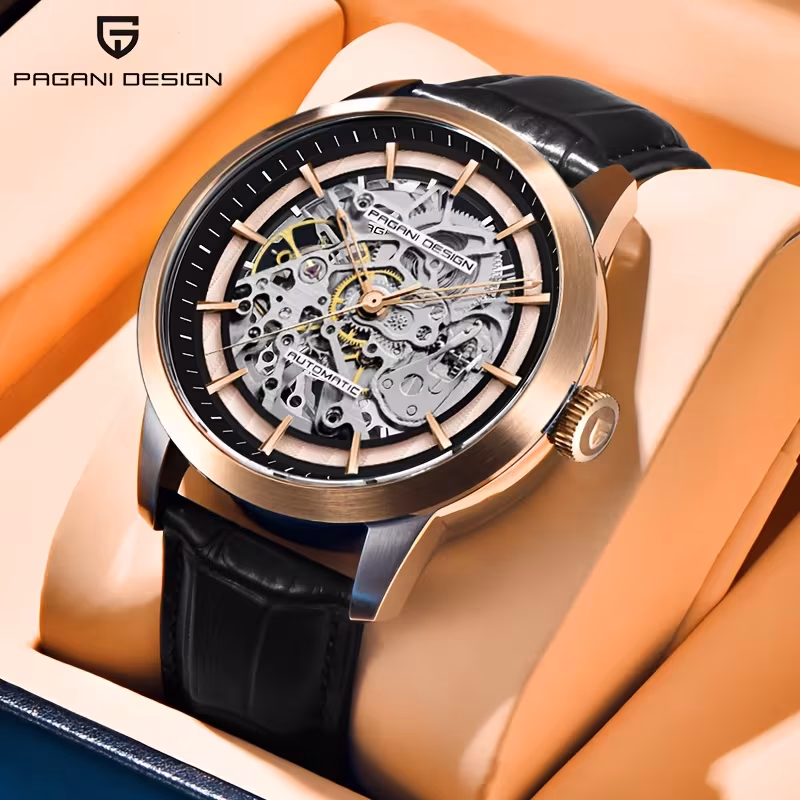 PAGANI DESIGN Men's Watch Automatic Mechanical Watch Steel Fashion Wristwatch Skeleton