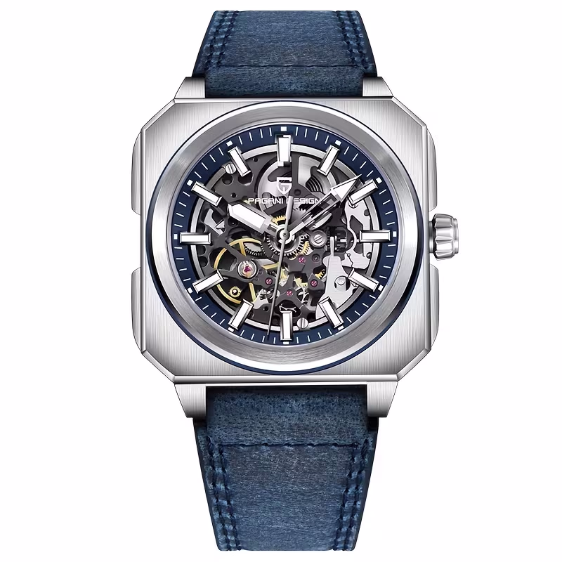 PAGANI DESIGN Men's Watch Automatic Mechanical Watch Square Luxury Skeleton Movement