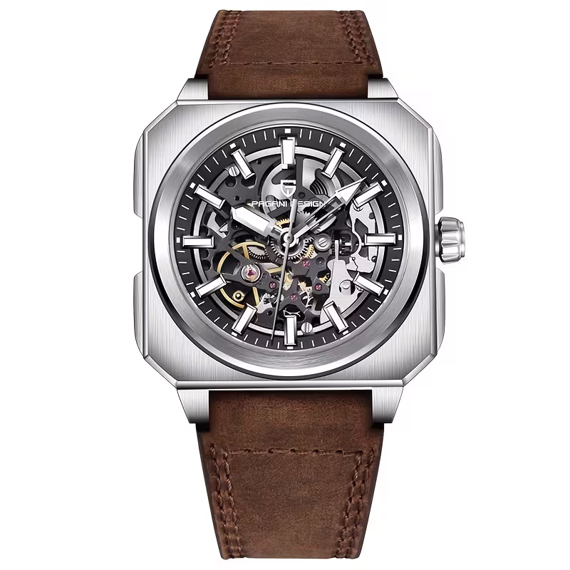 PAGANI DESIGN Men's Watch Automatic Mechanical Watch Square Luxury Skeleton Movement
