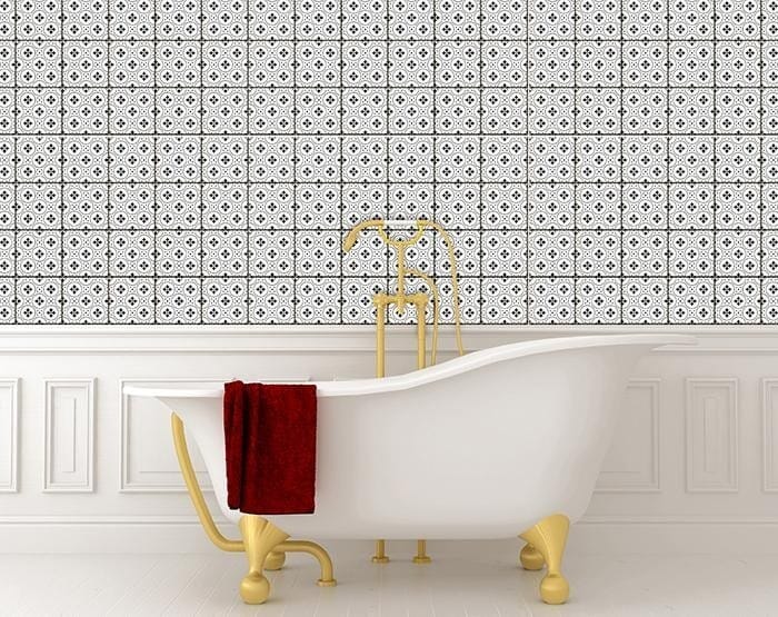 6" X 6" Black and White Rosa Peel and Stick Removable Tiles