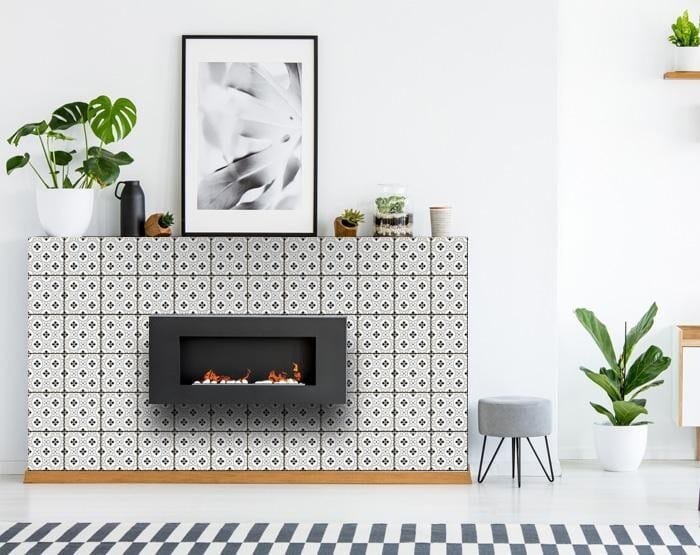 6" X 6" Black and White Rosa Peel and Stick Removable Tiles