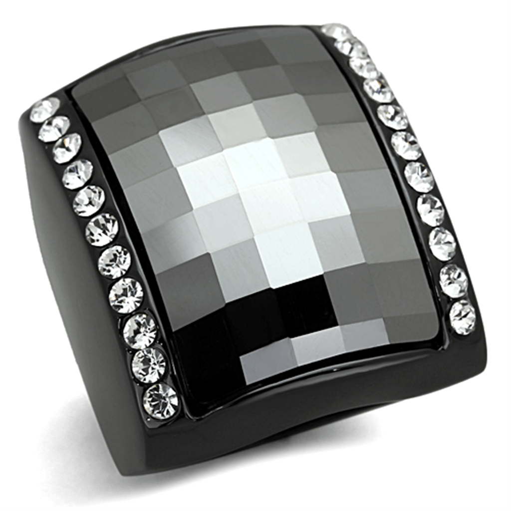 LO3207 - TIN Cobalt Black Brass Ring with Top Grade Crystal in Black Diamond