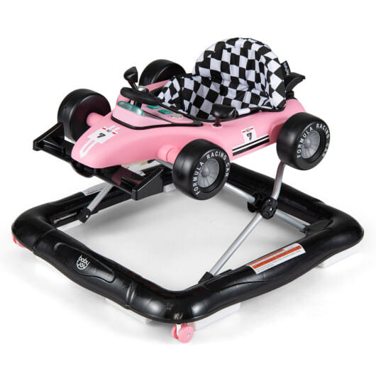 4-in-1 Baby Push Walker Activity Center Height Adjustable with Music Box-Pink - Color: Pink