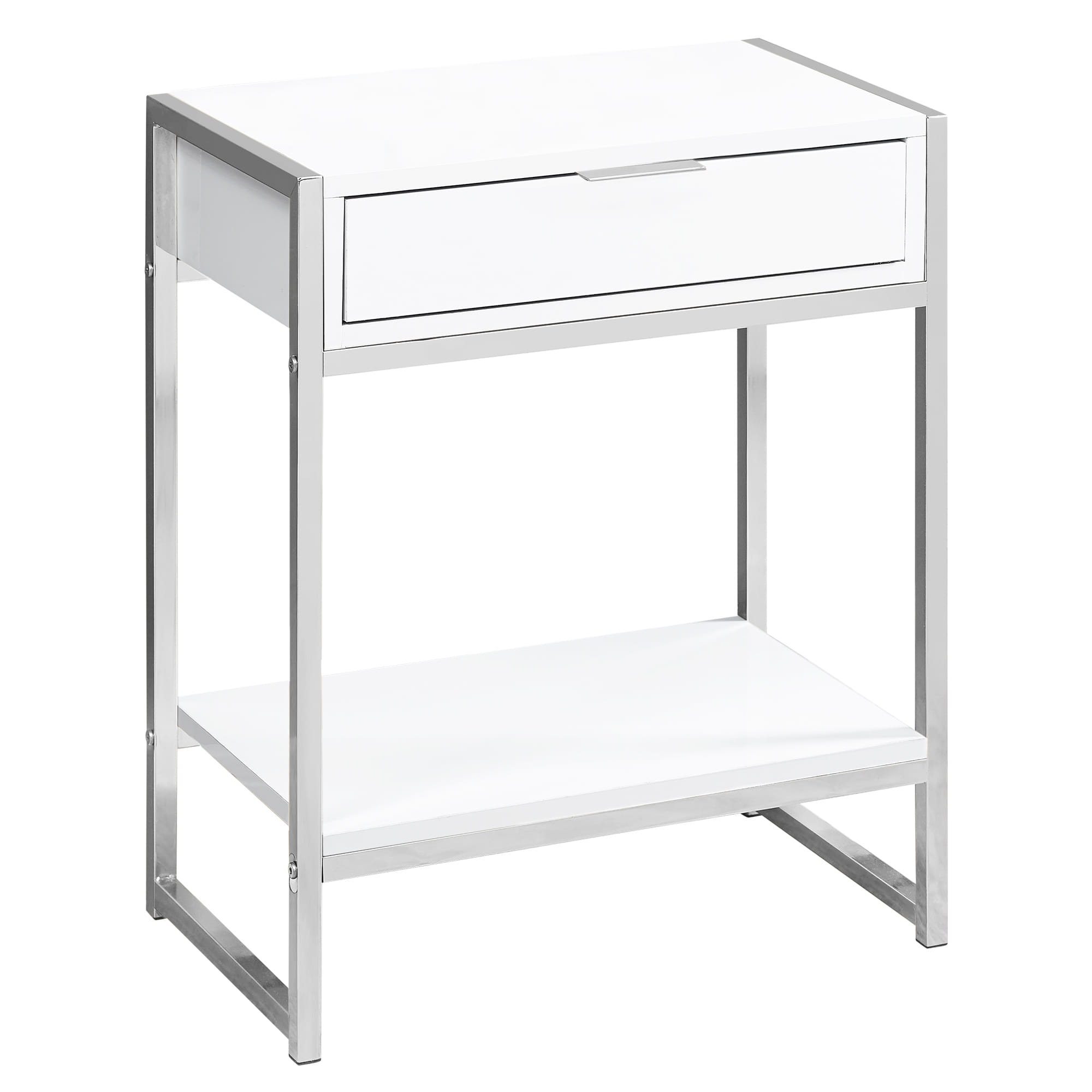 24" Silver And White Wood And Metal End Table With Drawer And Shelf