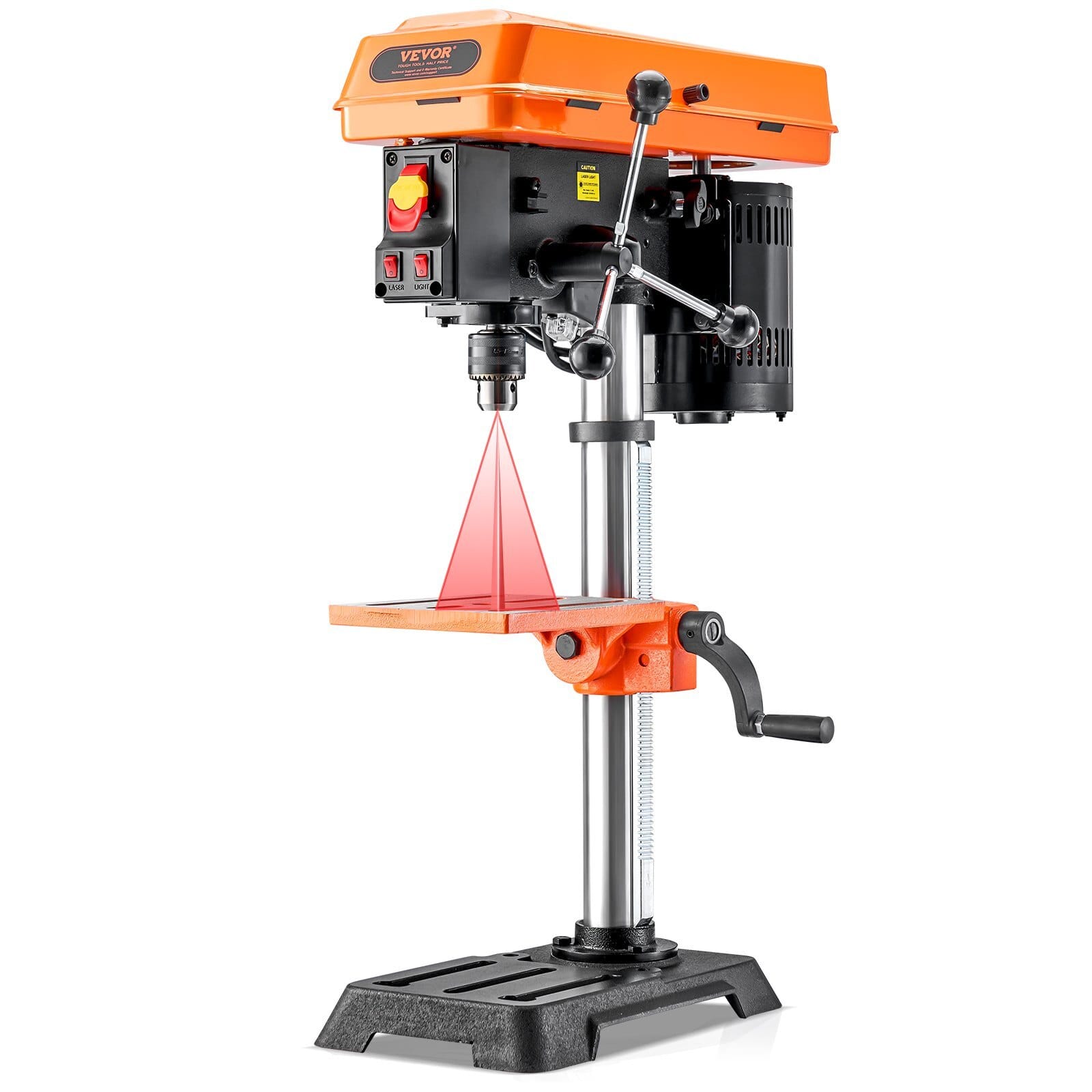 10 in Benchtop Drill Press, 6.2A Induction Motor, Tabletop Drilling Machine with 650 / 1050 / 1800 / 2350 / 3100 RPM Adjustable Speed, 0-45?° Tilting Worktable, LED Work Light, for Wood Metal