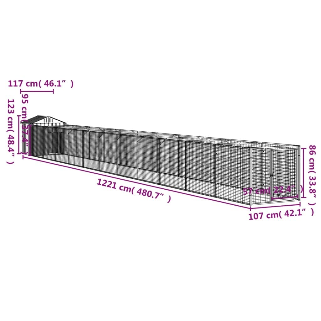 Dog House with Roof Light Gray 46.1"x480.7"x48.4" Galvanized Steel