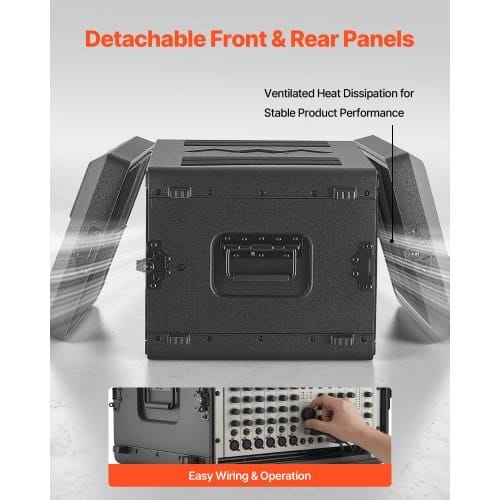 6U Rack Case, 15 in Depth, Rackmount Flight Case Shallow Rack with Microphone Compartments, Polyethylene Construction, Recessed Latches, Easy Installation, for Amplifier, 13.8 in Internal Depth