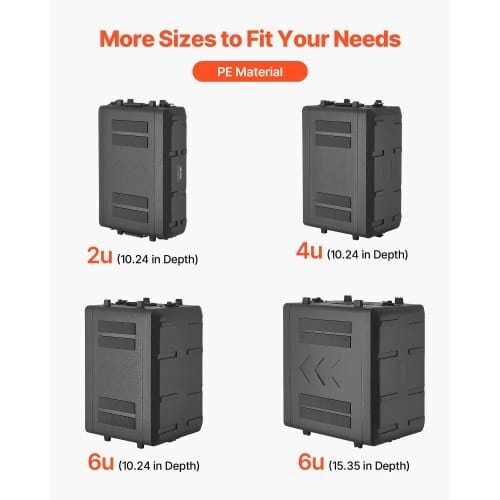 6U Rack Case, 15 in Depth, Rackmount Flight Case Shallow Rack with Microphone Compartments, Polyethylene Construction, Recessed Latches, Easy Installation, for Amplifier, 13.8 in Internal Depth