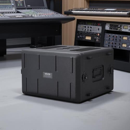 6U Rack Case, 15 in Depth, Rackmount Flight Case Shallow Rack with Microphone Compartments, Polyethylene Construction, Recessed Latches, Easy Installation, for Amplifier, 13.8 in Internal Depth