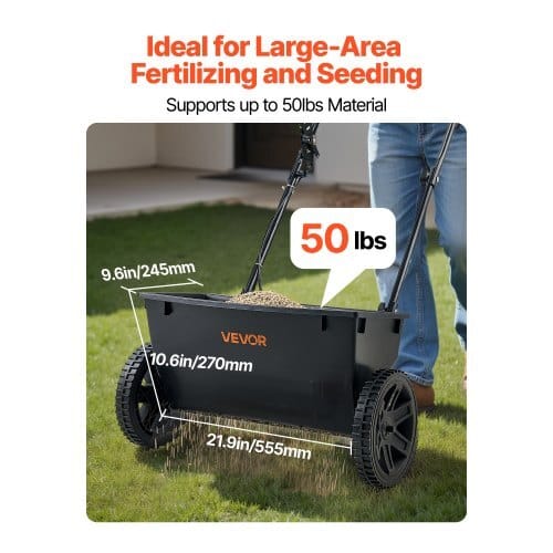 Walk-Behind Push Spreader, 50LBS Capacity, Drop Spreader with Hopper Grate, 18 in Spreading Width & 30 Settings, 10 in All Terrain Tires, Garden & Lawn Spreaders for Seed, Fertilizer, Salt