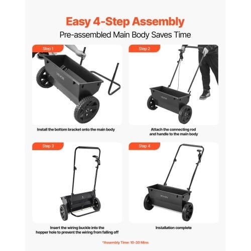 Walk-Behind Push Spreader, 50LBS Capacity, Drop Spreader with Hopper Grate, 18 in Spreading Width & 30 Settings, 10 in All Terrain Tires, Garden & Lawn Spreaders for Seed, Fertilizer, Salt