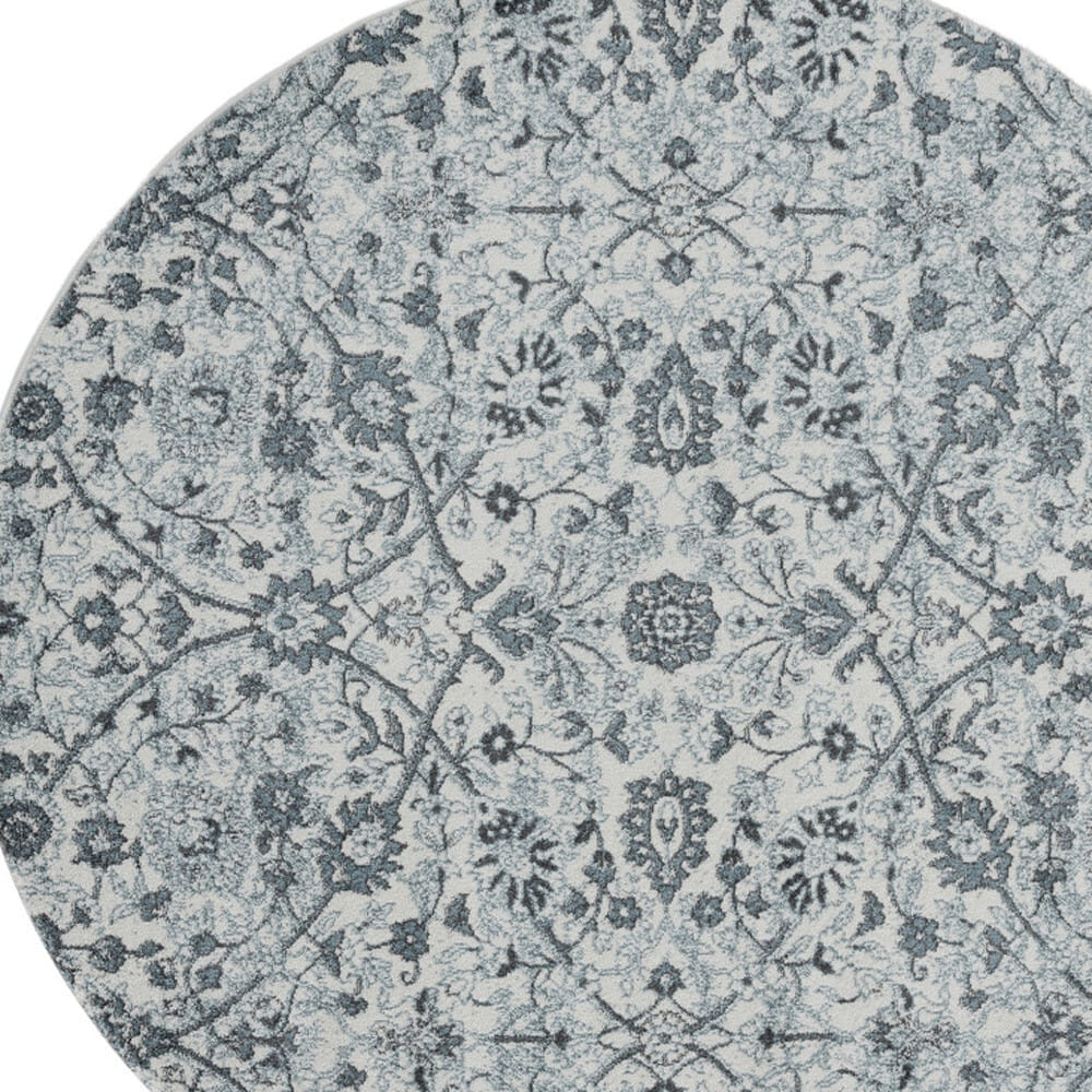 6' Charcoal and Gray Floral Power Loom Round Rug