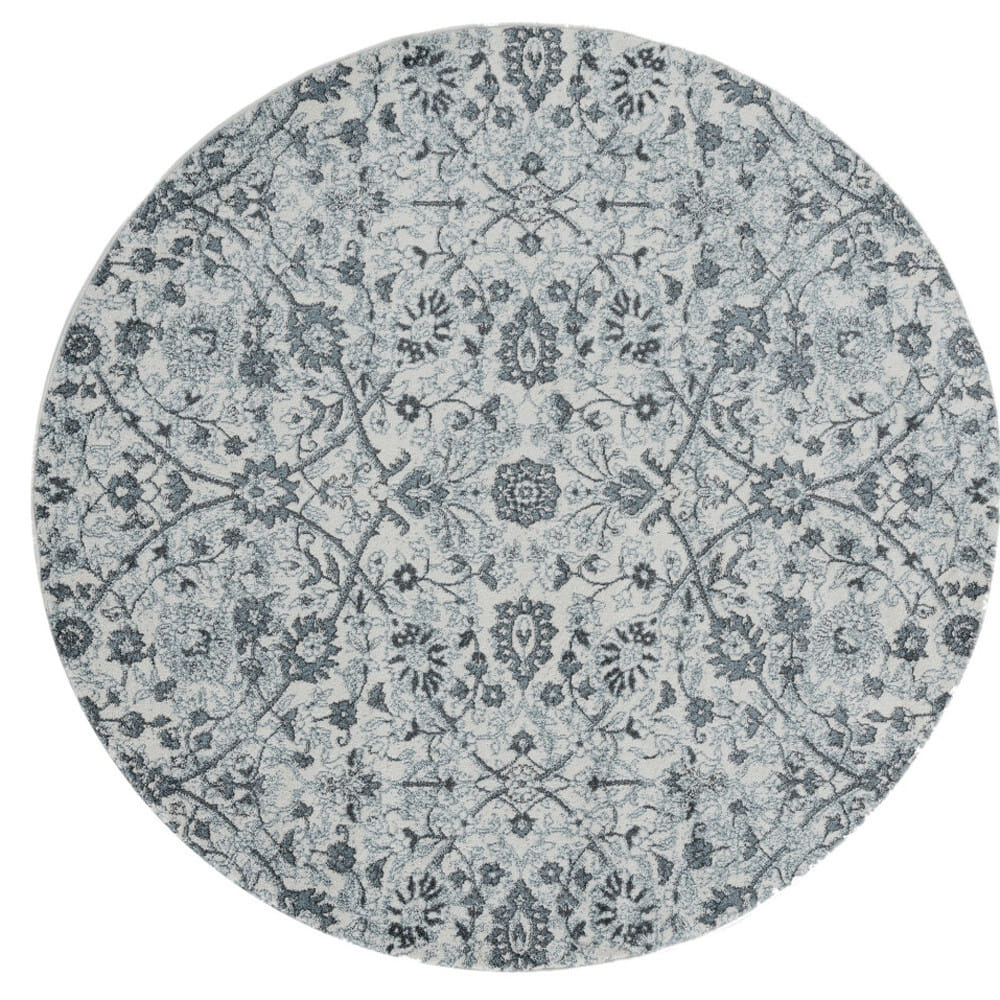 6' Charcoal and Gray Floral Power Loom Round Rug