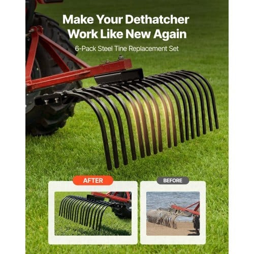 Rock Rake Tines, 6 Pack 1" x 5/16" Bolt-Mount Landscape Rake Tines Replacement, One Bolt Hole, High-strength & Heat-treated Steel Gravel Rakes Tine Replacement Parts