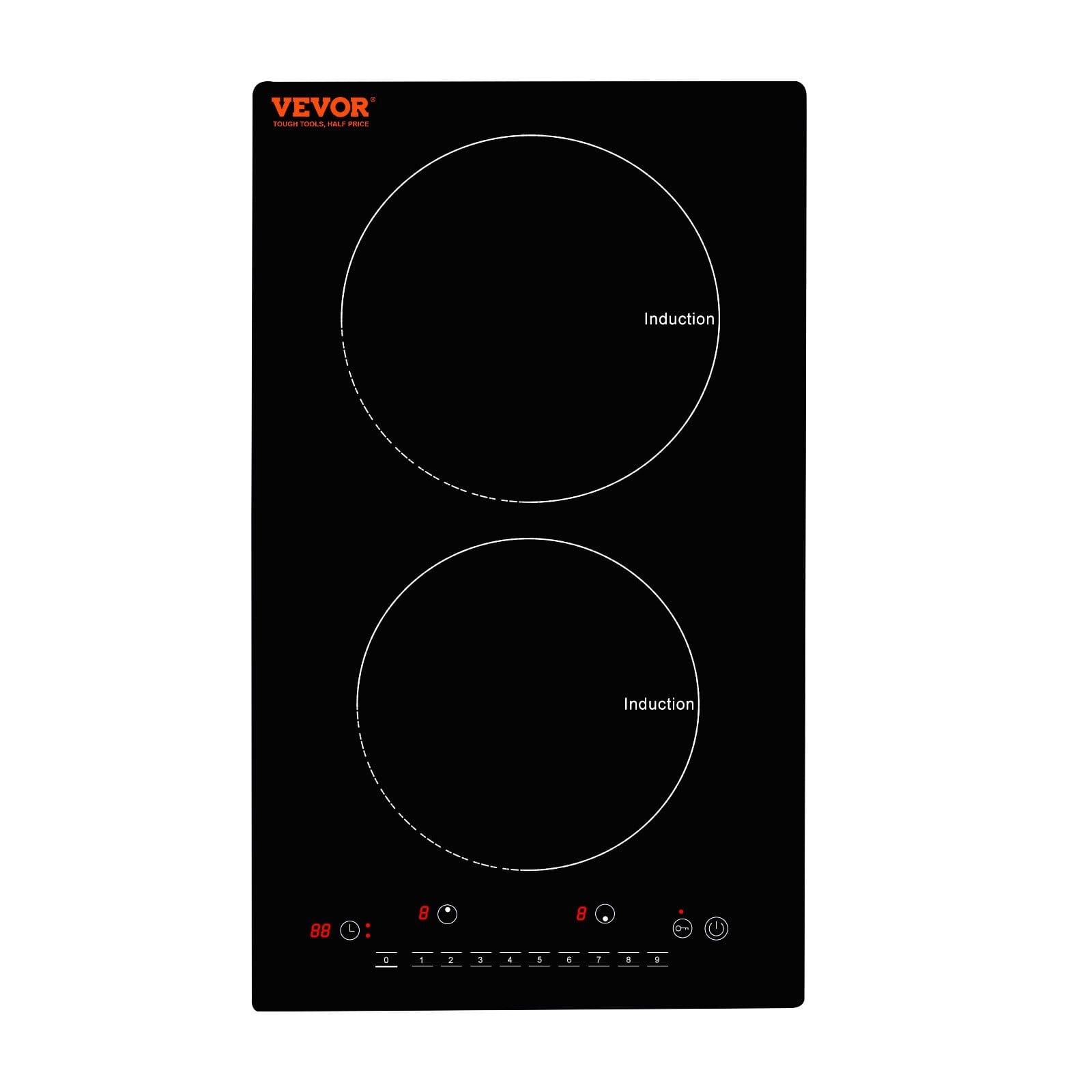 Electric Cooktop, 2 Burners, 12'' Induction Stove Top, Built-in Magnetic Cooktop 1800W, 9 Heating Level Multifunctional Burner, LED Touch Screen w/ Child Lock & Over-Temperature Protection