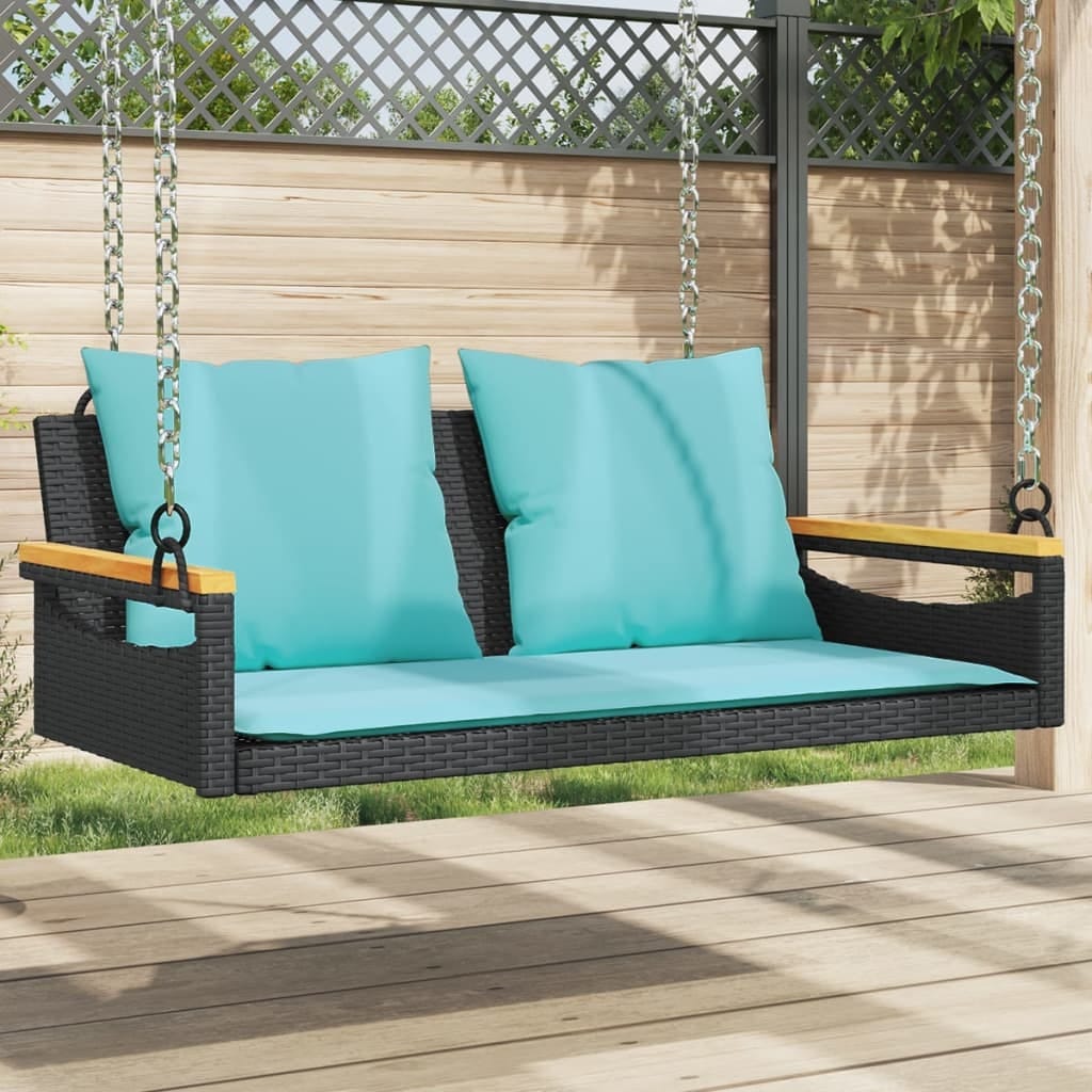 Swing Bench with Cushions Black 42.9"x24.4"x15.7" Poly Rattan