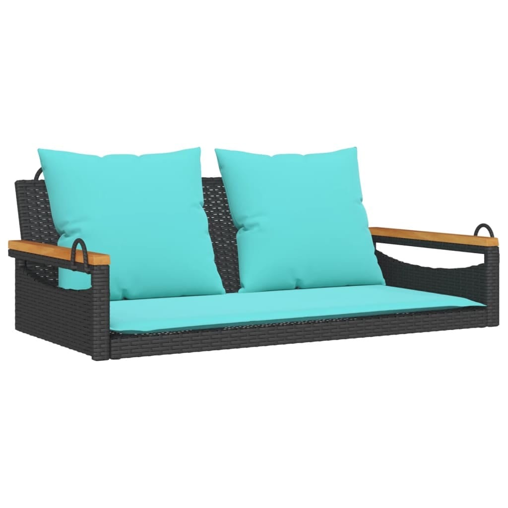 Swing Bench with Cushions Black 42.9"x24.4"x15.7" Poly Rattan