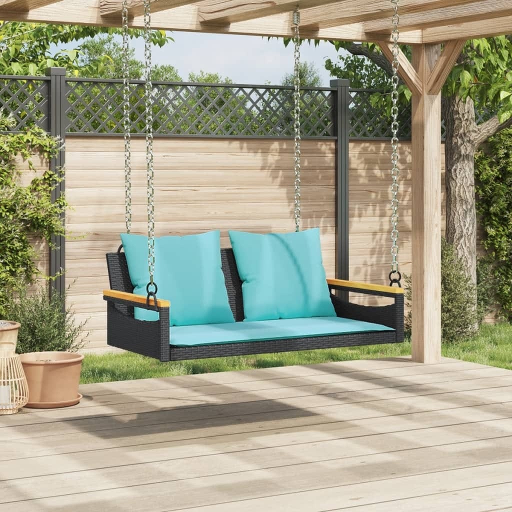 Swing Bench with Cushions Black 42.9"x24.4"x15.7" Poly Rattan