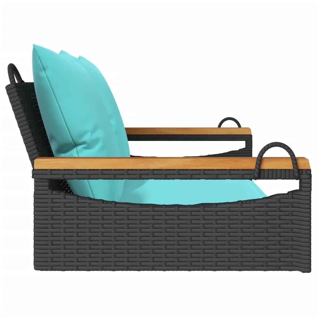 Swing Bench with Cushions Black 42.9"x24.4"x15.7" Poly Rattan