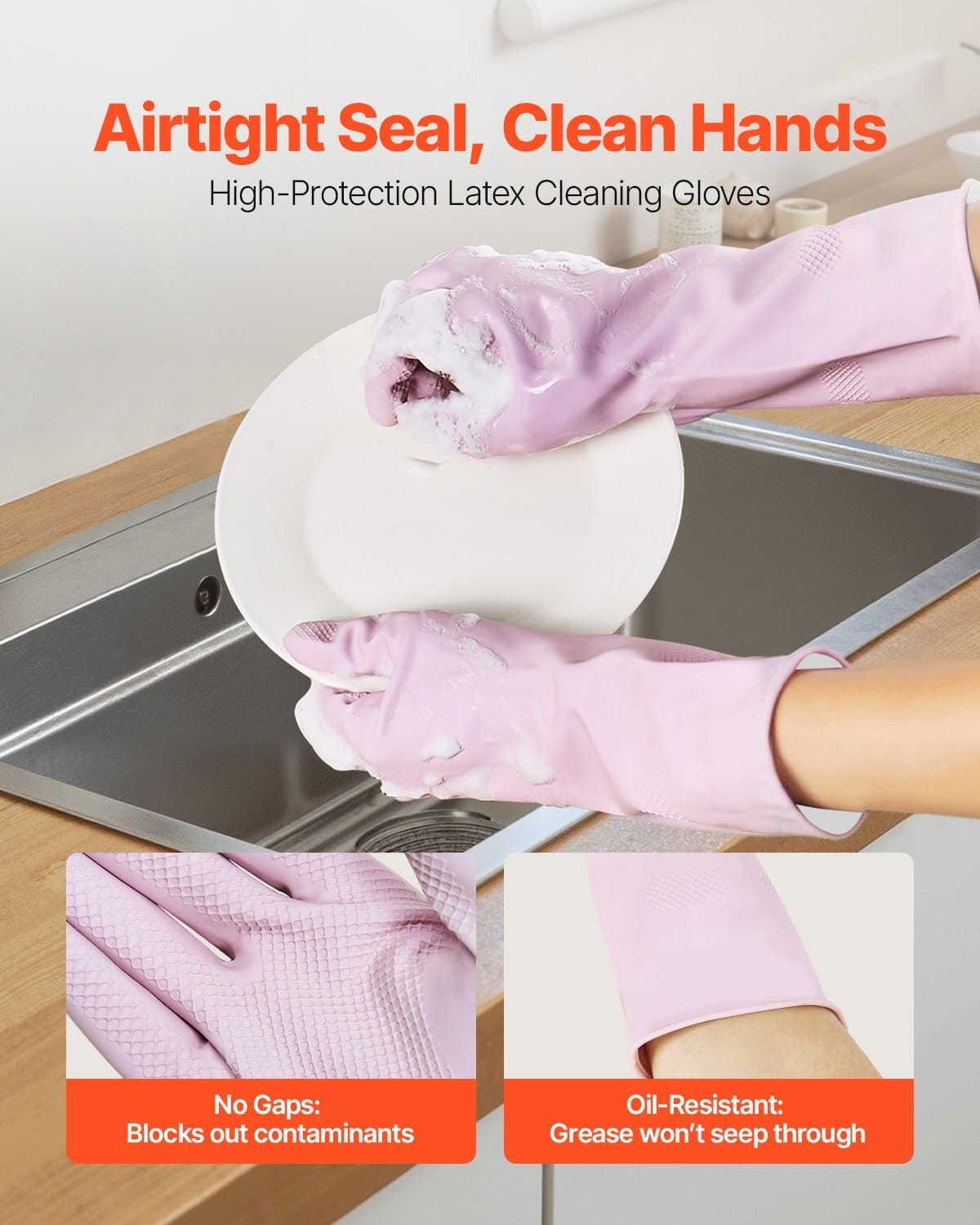 Reusable Dishwashing Gloves, 2 Pairs Colorful Reusable Household Kitchen Cleaning Gloves for Washing Dishes and Cleaning Tasks, Flexible Long-lasting and Non-Slip, Medium, Pink + Purple