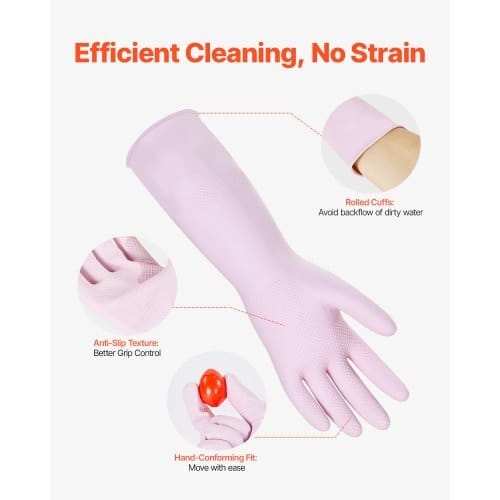 Reusable Dishwashing Gloves, 2 Pairs Colorful Reusable Household Kitchen Cleaning Gloves for Washing Dishes and Cleaning Tasks, Flexible Long-lasting and Non-Slip, Medium, Pink + Purple