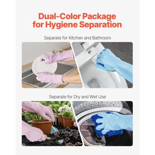 Reusable Dishwashing Gloves, 2 Pairs Colorful Reusable Household Kitchen Cleaning Gloves for Washing Dishes and Cleaning Tasks, Flexible Long-lasting and Non-Slip, Medium, Pink + Purple