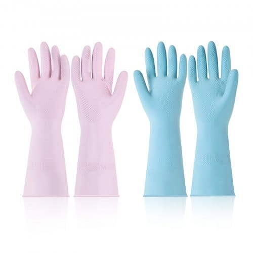 Reusable Dishwashing Gloves, 2 Pairs Colorful Reusable Household Kitchen Cleaning Gloves for Washing Dishes and Cleaning Tasks, Flexible Long-lasting and Non-Slip, Medium, Pink + Purple