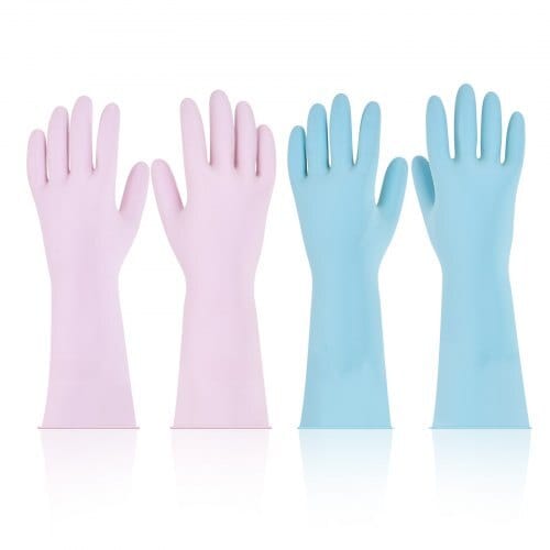 Reusable Dishwashing Gloves, 2 Pairs Colorful Reusable Household Kitchen Cleaning Gloves for Washing Dishes and Cleaning Tasks, Flexible Long-lasting and Non-Slip, Medium, Pink + Purple
