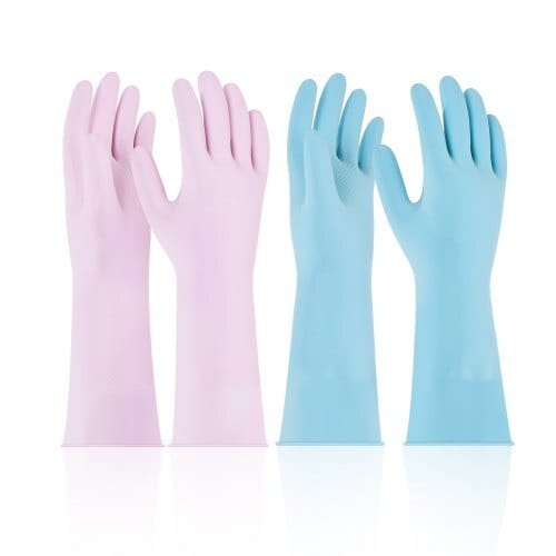 Reusable Dishwashing Gloves, 2 Pairs Colorful Reusable Household Kitchen Cleaning Gloves for Washing Dishes and Cleaning Tasks, Flexible Long-lasting and Non-Slip, Medium, Pink + Purple